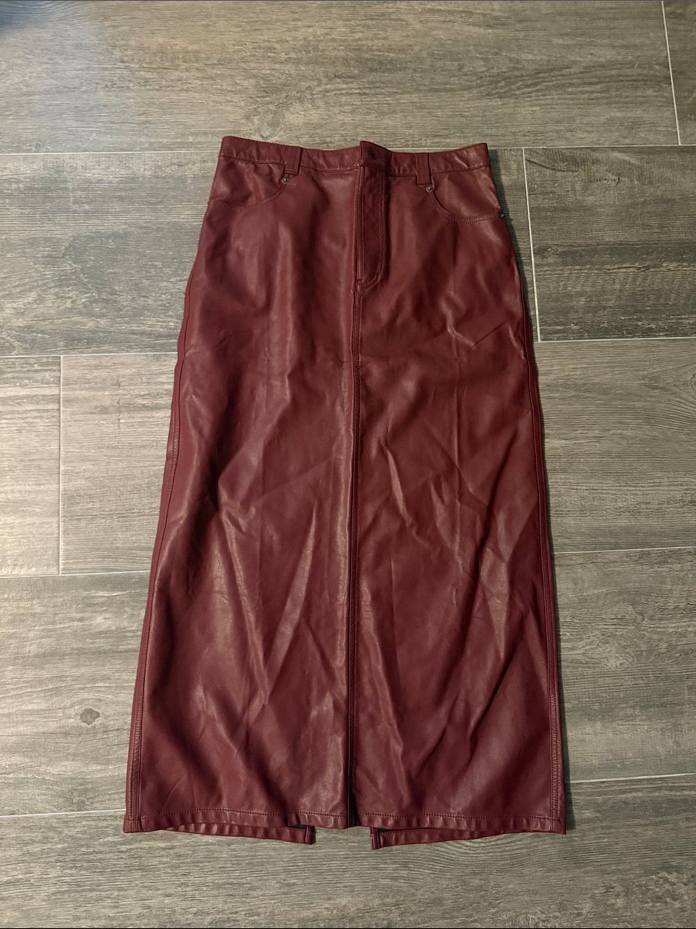 Women’s  Leather Midi Skirt - Burgundy
